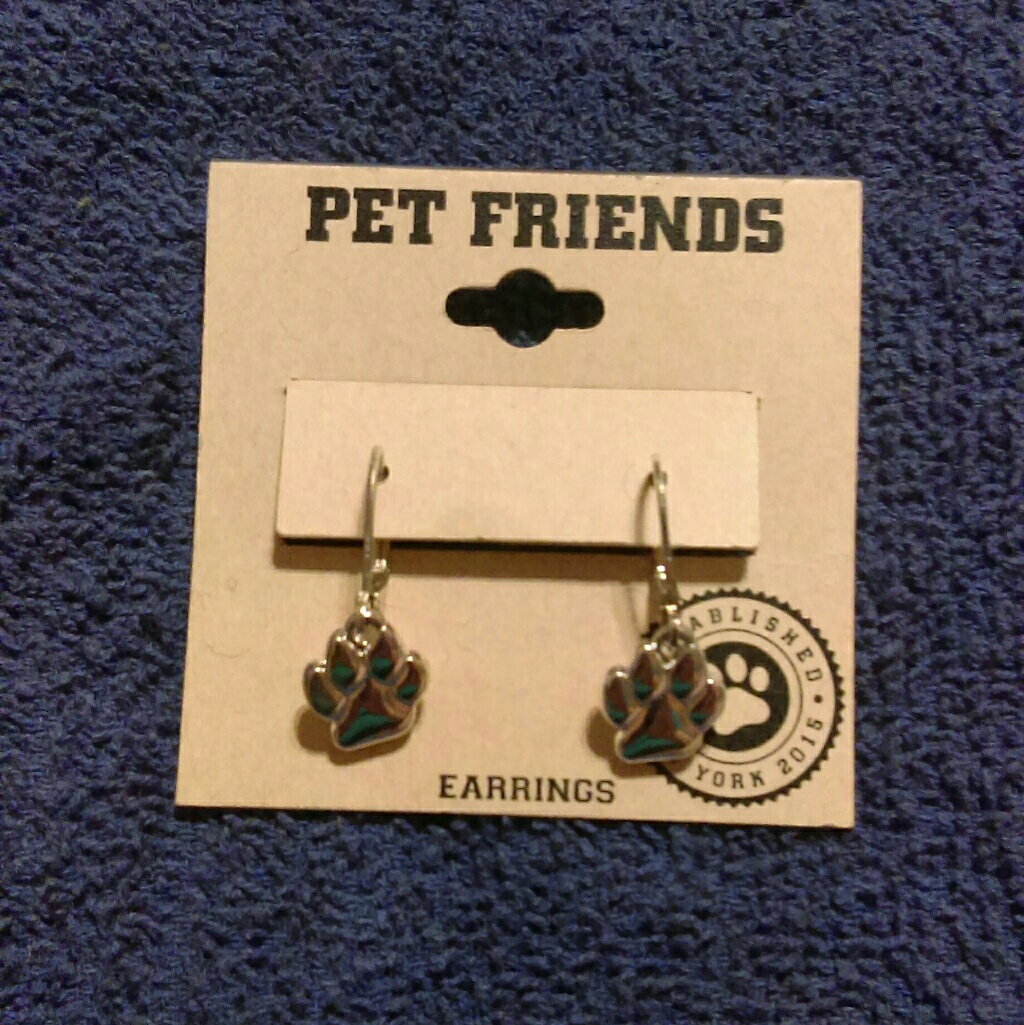 Pet Friends Silver Tone Paw Print Earrings